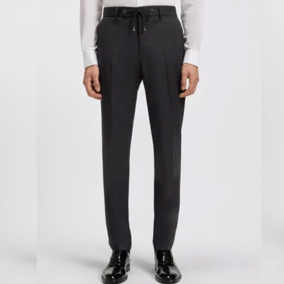 BOSS Slim-Fit Trousers in Virgin Wool Serge size 28R in Very Dark Blue NWT